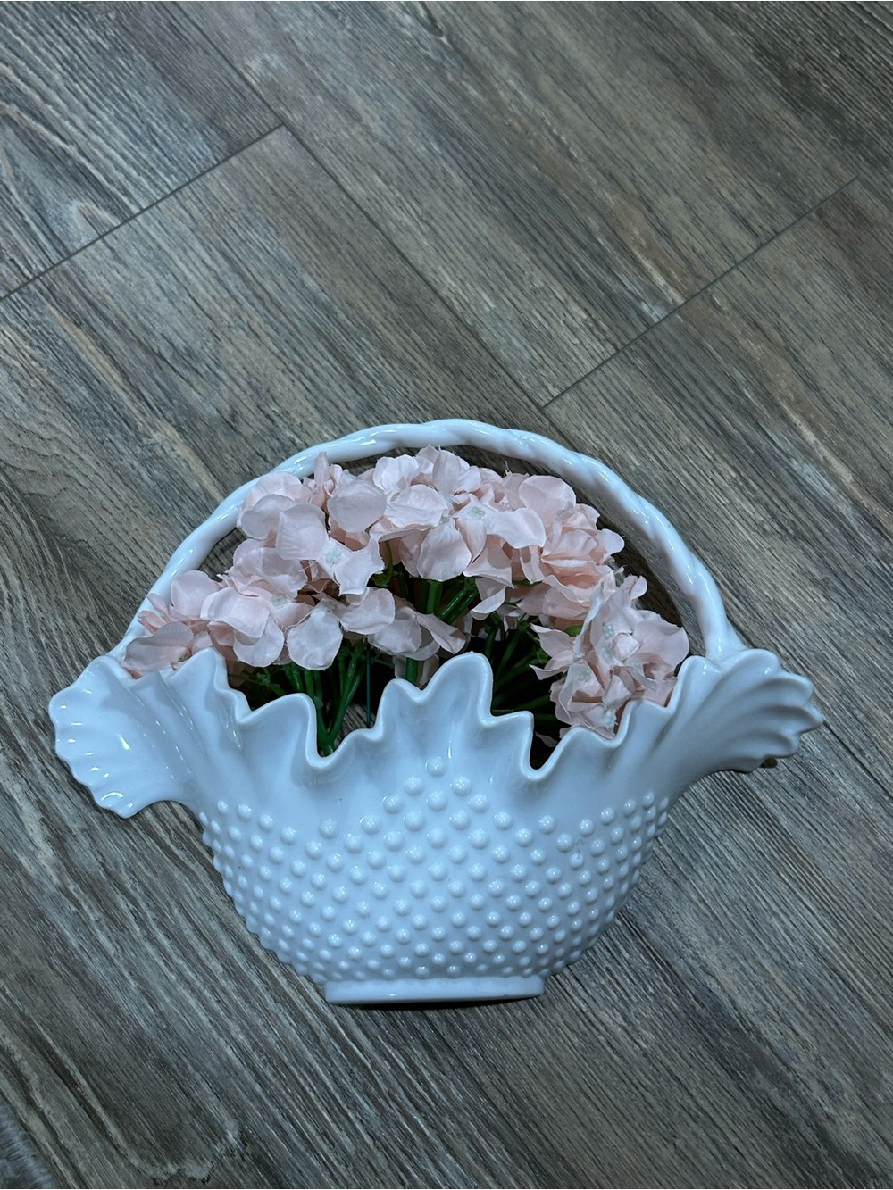 White Hobnail Ceramic Basket Planter with Handle